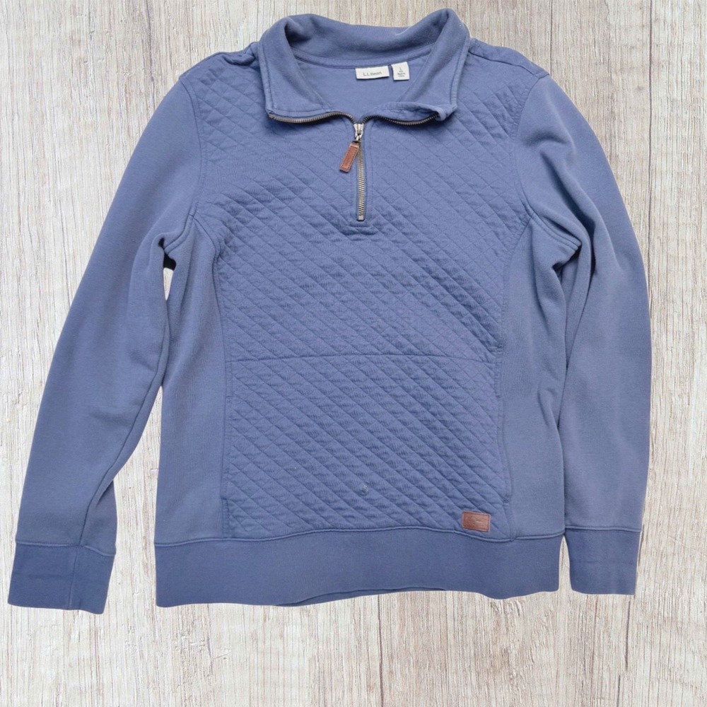 LL Bean Blue Quilted Quarter Zip Pullover Women Large Gorpcore Comfy